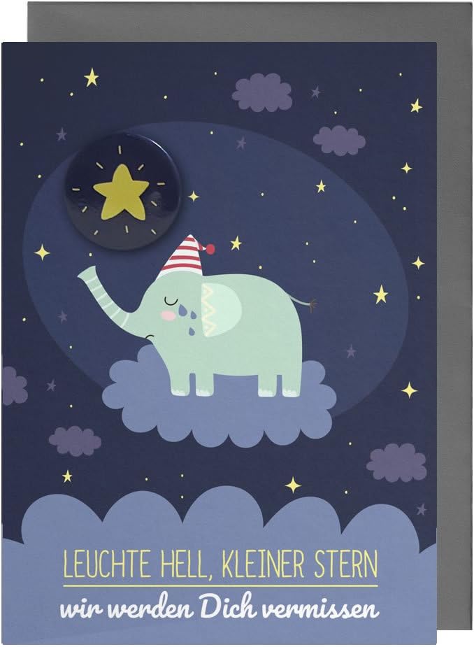 WBdesignz Trauerkarte 'Gute Reise Kleiner Stern' Mit Elefant – Liebevoll Illustriert, DIN A6 Mit Umschlag