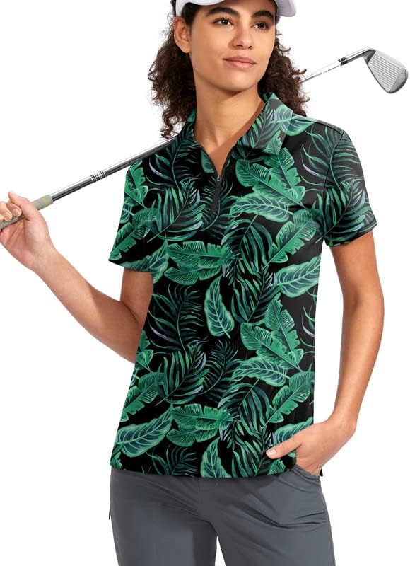 Viodia Women's Golf Shirt Short Sleeve with Zip Up Quick Dry Stretch Tennis Collared Polo Shirts for Women Golf Clothes