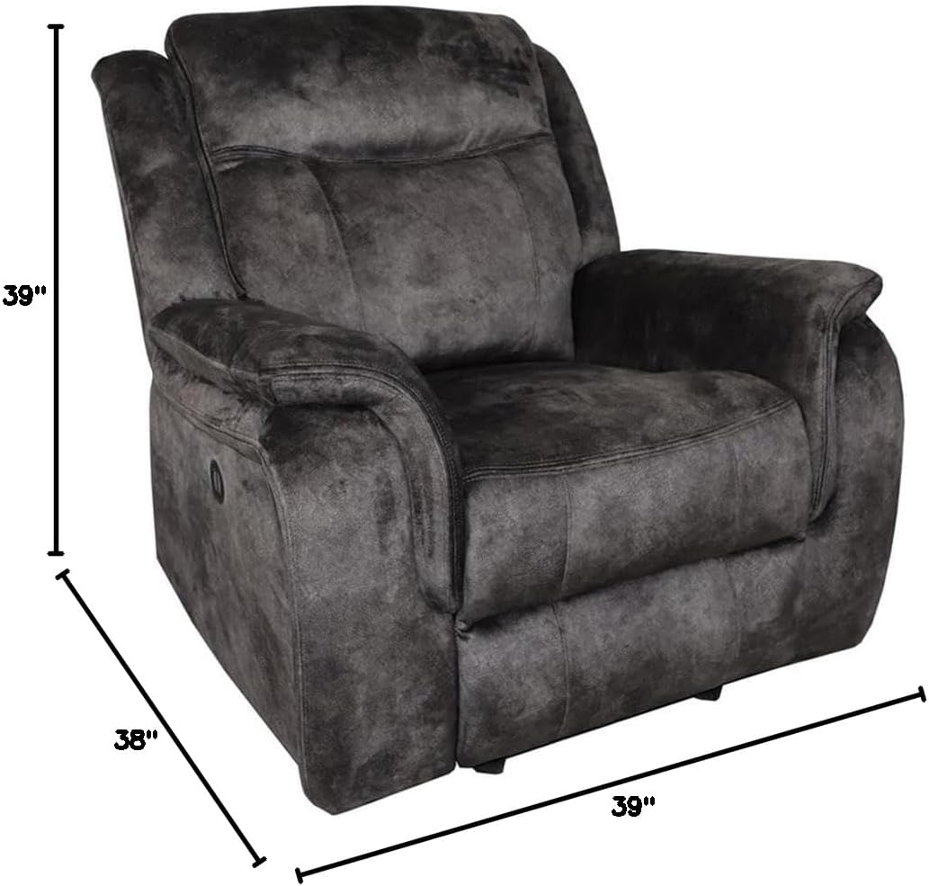 Pemberly Row Park City Polyester Fabric Power Glider Recliner, Slate Finish, 38"W x 39"D x 39"H, Hardwood Plywood Frame, Pocket Coil Seating, Smooth Reclining and Gliding, Elegant Living Room Chair