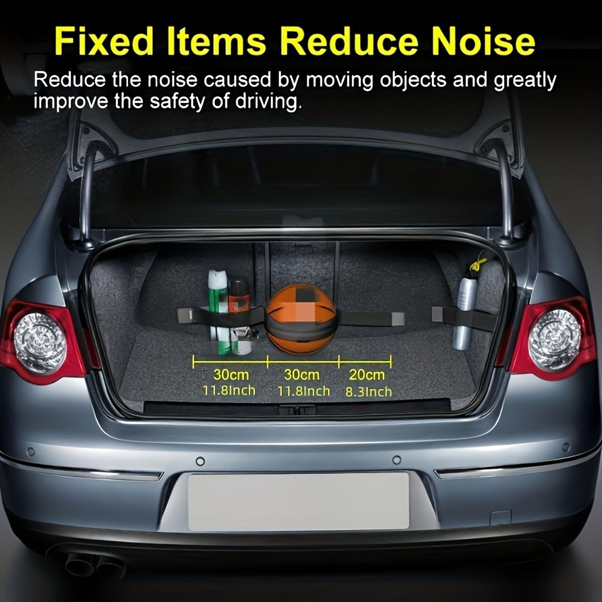 Cinturino Regolabile per Bagagliaio con Nastro Magico a Velcro, Multi-Lunghezza 40/50/60/70/80 cm per Fissare Bottiglie, Utensili e Spesa, 60 CM - 2