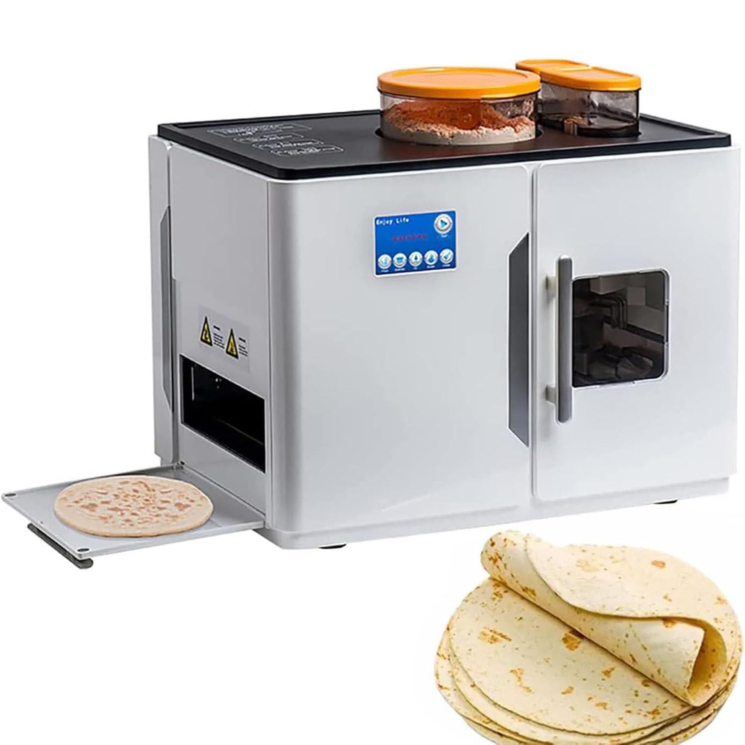 LQQYJSM Fully Automatic Roti Maker 1.0 mm to 1.5 mm Thickness Adjust, Electric Chapati Tortilla Pancake Flatbreads Pita Making Machine, One Key to Make 20 Pcs/One Time for Perfect Indian Roti,110V
