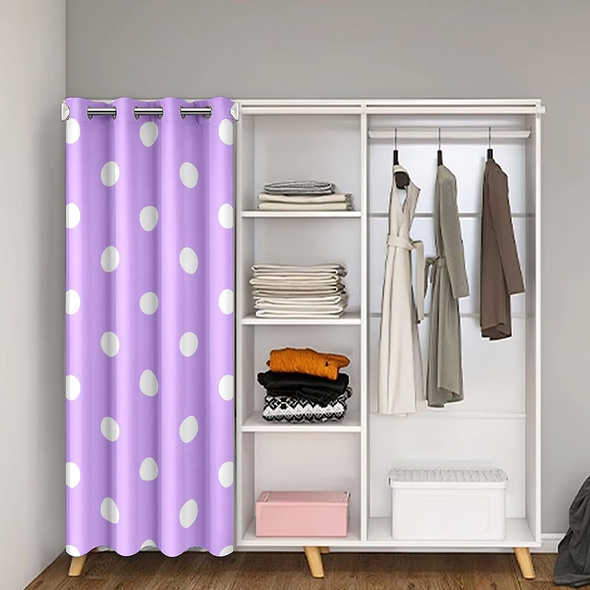 jejeloiu Polka Dot Door Curtain for Doorway Privacy Purple White Closet Cover Geometric Plaid Room Divider Curtain 59" x 80" Modern Cute Bedroom Living Room Window Treatments