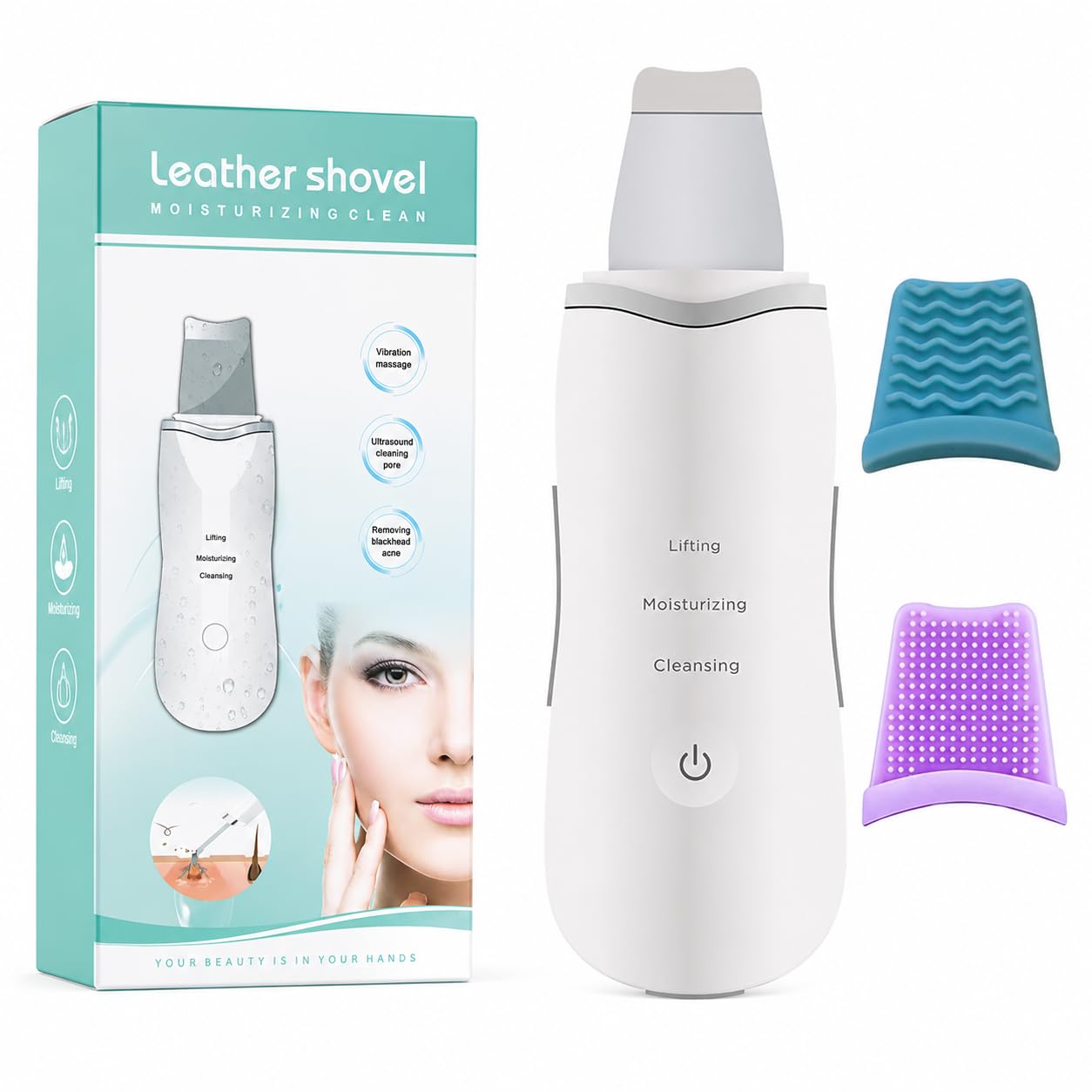 Ultrasonic Skin Scrubber Face Spatula | Deep Pore Cleaner with 3 Modes (Cleansing, Moisturizing & Lifting) | USB Rechargeable Facial Blackhead Remover with 2 Silicone Covers | White-image-9