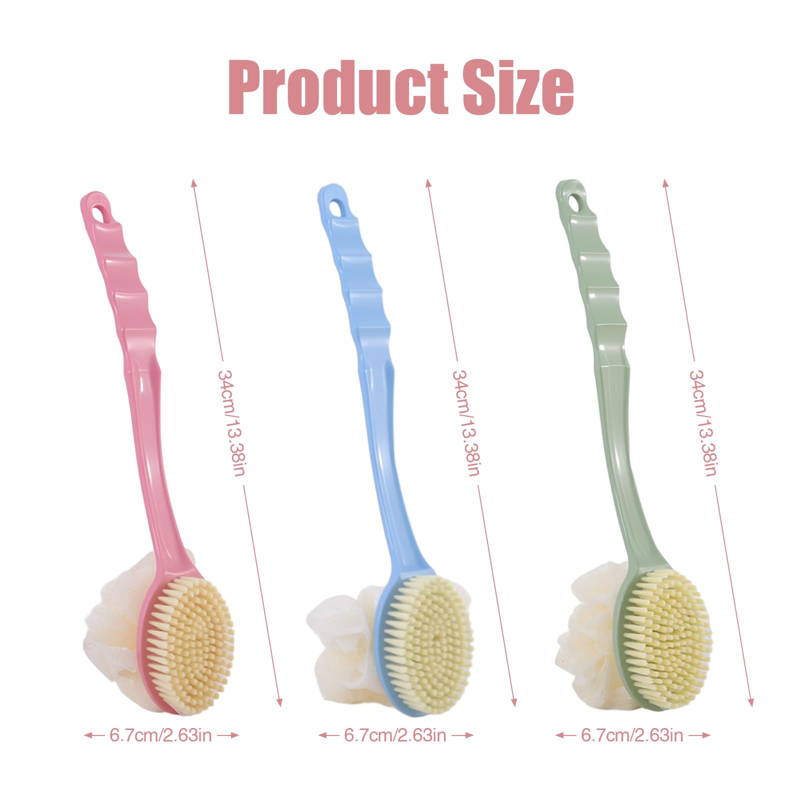 Zestaw 3 szczotek do pleców z długim trzonkiem 35 cm, szczotka prysznicowa do pleców z włosiem i loofah, szczotka do kąpieli z długim trzonkiem, szczotka do pleców dla seniorów i mężczyzn i kobiet