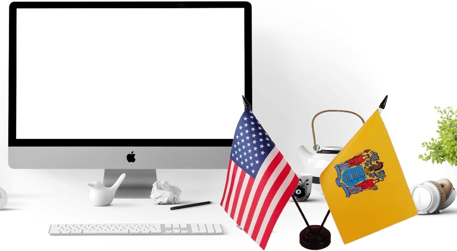 Zigvert America & New Jersey Twin Desk Flag, US New Jersey Table Flags, 8 x 5 Inches American & New Jersey Deluxe Desk Flag Set - Miniature USA & New Jersey Stick Flag with Flag Stand image 2