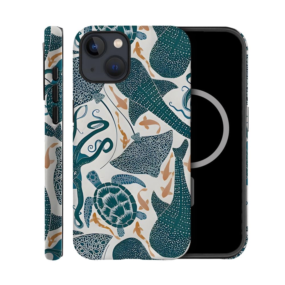 TnXee Case Compatible with iPhone 15,Compatible with MagSafe,Fall Prevention Hybrid 2-Layer Hard Shell Cases for Girls Boys,Turtle Whale Octopus