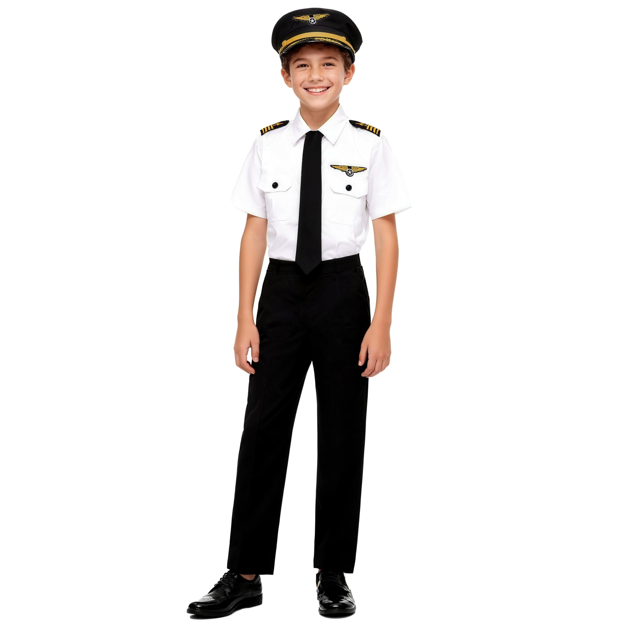 Davsolly Airline Pilot Costume for Kids Airline Captain Uniform for Halloween Career Day Dress Up Birthday Gifts