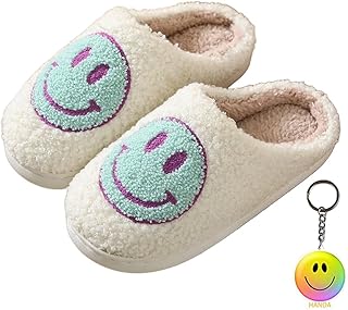 Kids Smile Face Slippers, Retro Soft Plush Warm Cushioned Lightweight Non-Slip House Slippers Happy Face Slippers Slip-On Cozy Indoor Outdoor Slippers for Boys Girls