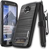 Moto Z2 PLAY / Z2 FORCE Case, COVRWARE [IRON TANK] Built-in [Screen Protector] Heavy Duty Full-Body Holster Armor [Brushed Metal Texture] Case [Belt Clip][Kickstand], Black
