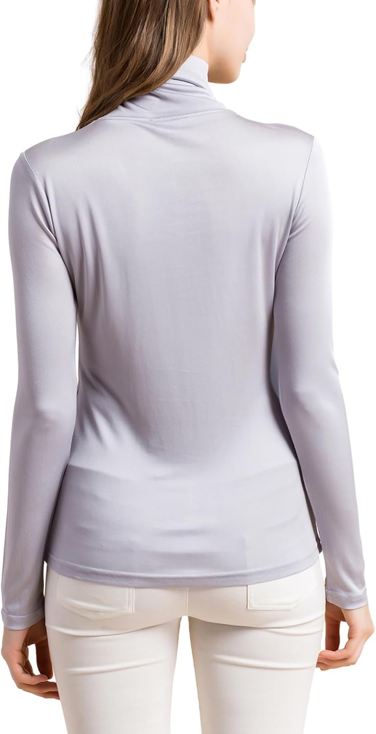 Silk Tops Turtleneck Long Sleeve Silk T Shirt Ultra Soft Thermal Layer Tops Slim High Neck Blouse - Image 4