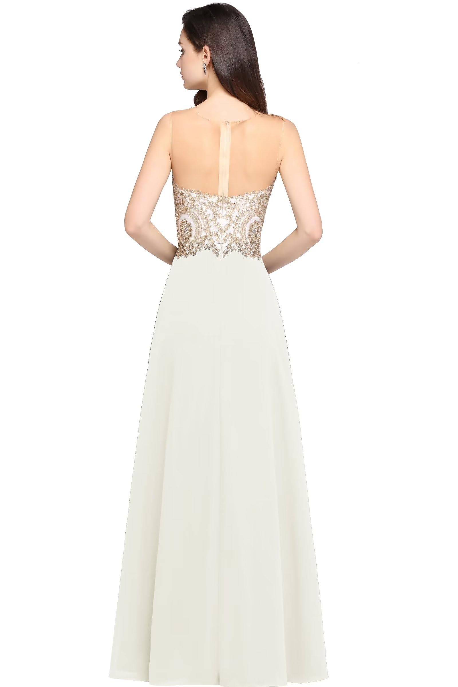 Misshow Robe de Soiree Femme Chic et Glamour Longue Robe de Mariée Ivoire Blanche 38