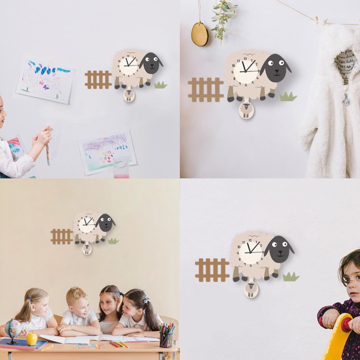 Reloj de Pared de Dibujos Animados Forma de Oveja, Silencioso y Montable en Pared, Hecho de PVC, Diseño Creativo Adecuado para Oficina o Sala de Estar