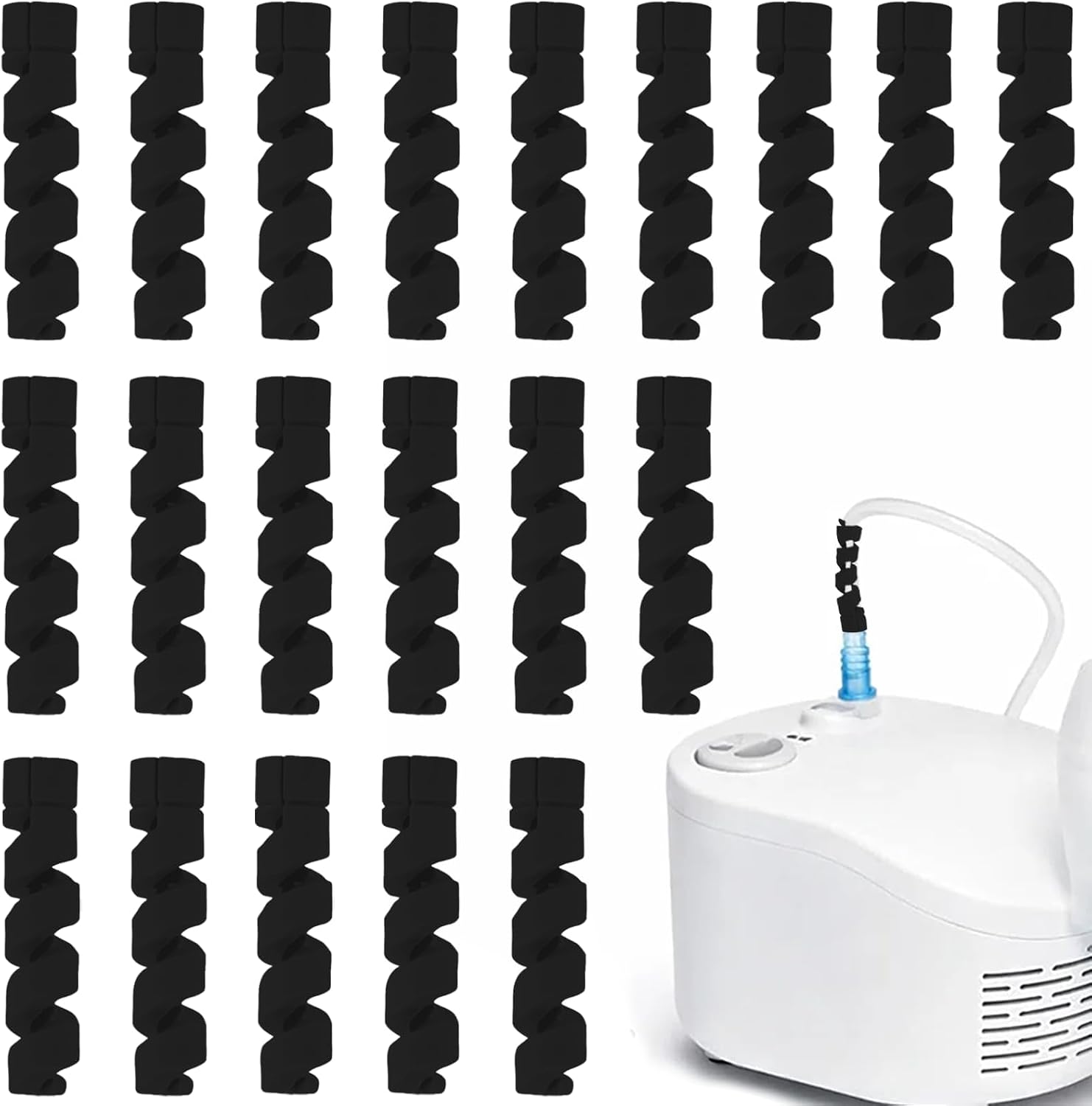 20 Pack Oxygen Tubing Support Crimp, Portable Oxygen Tube Support Crimp for Home Oxygen Concentrator, Keep Oxygen Hose from Kinking, Contractile Oxygen Accessories (Black)