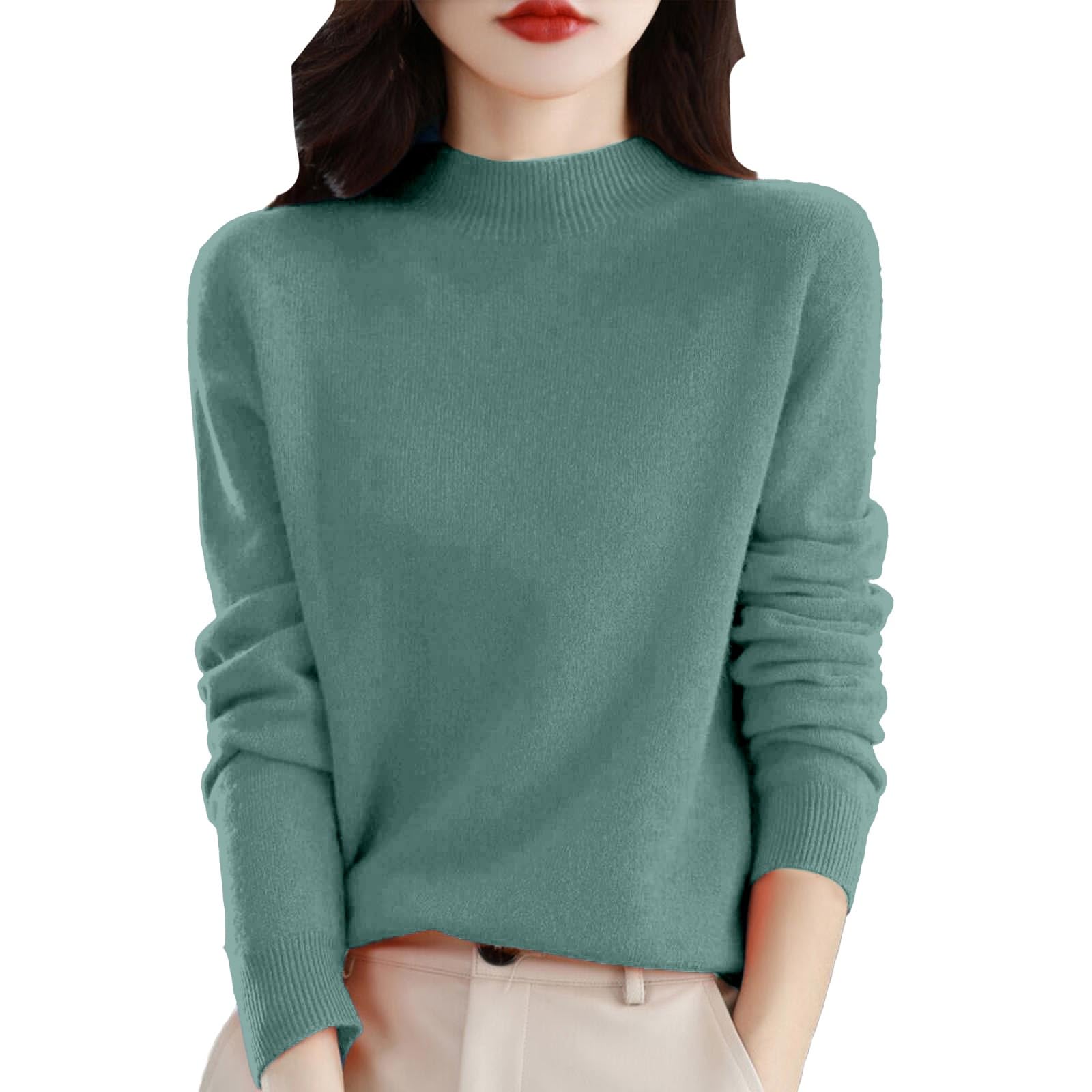 Cashmere Sweaters for Women Soft Wool Blend Long Sleeve Mock Neck Tops Solid Lightweight Knit Pullover Sweater
