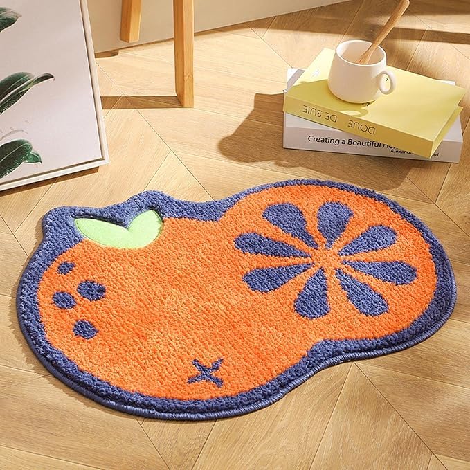 Image of GAVI Home Decor Super Soft Shaggy Bath Mat Anti Skid Anti Slip Cute Absorbent Kids Small Bath Mat Cartoon Fruit Bathroom Rug Non Slip, Cute Bathroom Floor Mat for Home Kitchen(60 x 40 Cm) (Pumpkin)