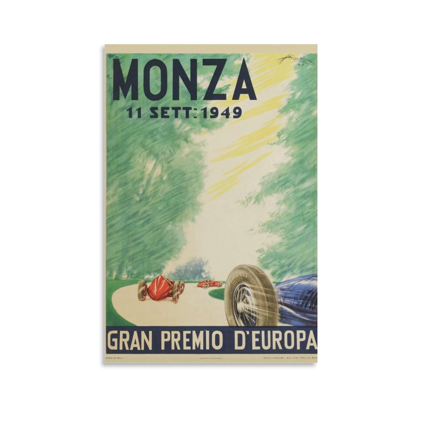 SXDMOUBK 1949 Monza Gran Premio D'Europa Italy Vintage Illustrated Travel Poster Print Art Wall Painting Canvas Posters Modern Bedroom Decor 20x30inch(50x75cm)