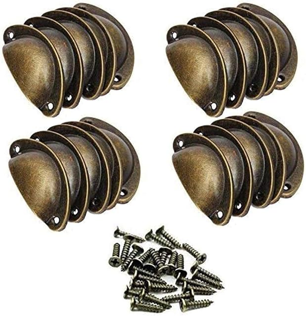 SJUNJIE 20 Pcs Antique Shell Cup Handles 82mm Vintage Chic Pull Handle Retro Half Moon Pull Knobs with Screws for Kitchen Cabinet Cupboard Drawer Wardrobe (Brass)