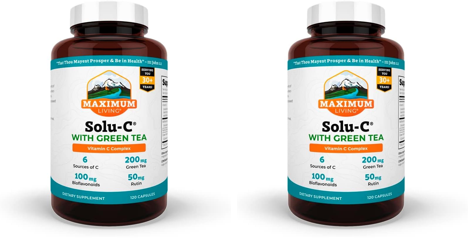 Maximum Living Solu-C with Green Tea - Vitamin C with Bioflavonoids and Rutin - Immune Support -120 Capsules Each - Pack of 2 120 Count (Pack of 2)