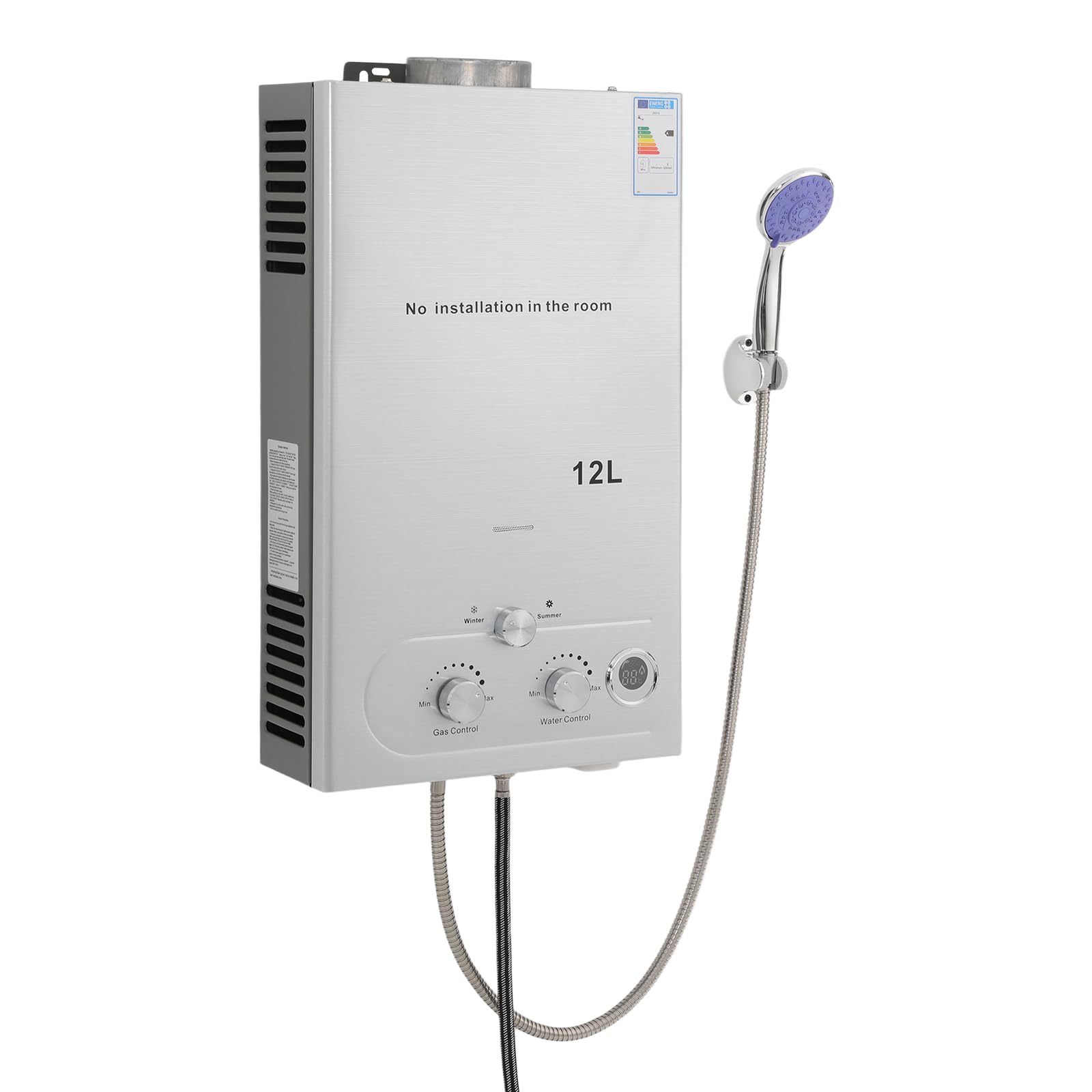 Chauffe-eau à gaz Duoruameng de 12 L, chauffe-eau à gaz LPG avec pomme de douche, modèle été et hiver, protection multiple pour la maison, camping