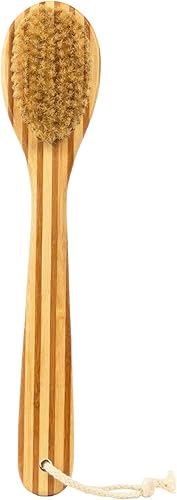 Lindo Cepillo seco para cepillado húmedo o seco limpiador de espalda de ducha cerdas suaves mango de madera larga natural exfoliante masaje limpieza