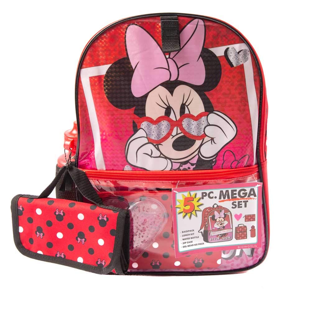 RALME 5 Pc. Minnie Mouse Backpack and Lunch Bag Set for Girls, 16 inch