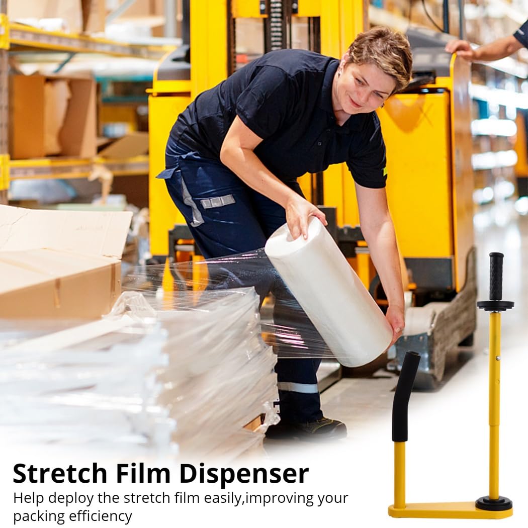 Dozownik folii stretch do rolek 45 cm i 50 cm, teleskopowy dozownik folii termokurczliwej z uchwytem regulacji naprężenia, uchwyt na folię do owijania rdzenia 7,5 cm, maszyna pakująca do pakowania