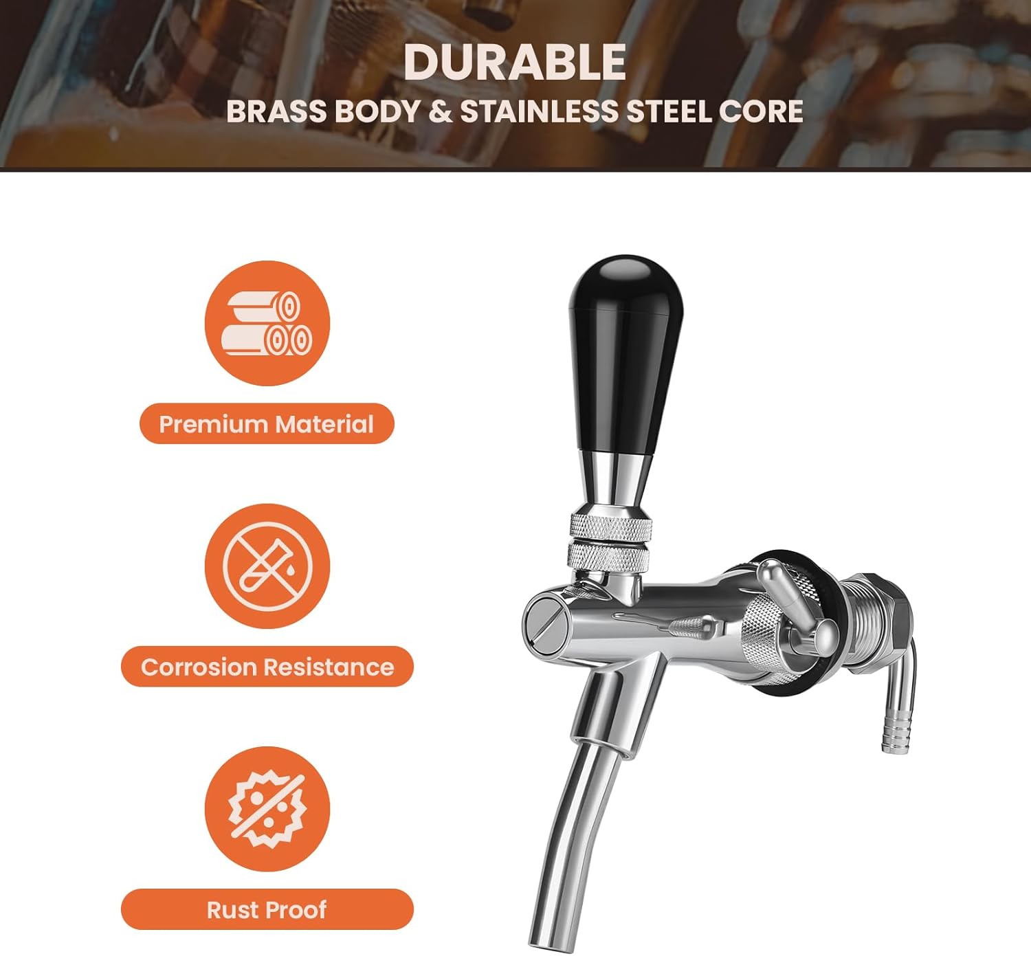 Roastove Draft Beer Adjustable Faucet,Include Beer Faucet, Flow Controller, Chrome Plating Shank 5/16" Tap for Home Brew