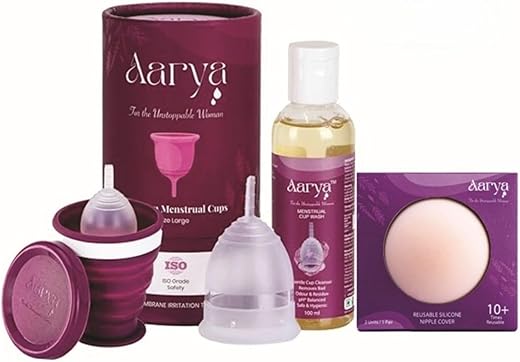 AARYA Premium Large Menstrual Cup for Women| Free Silicone Nipple Cover | Purple Menstrual Cup Food Grade Silicone Sterilizer Container...