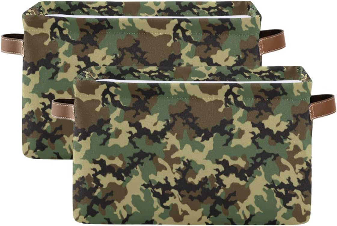 Storage Basket Cube Miltary Camo Camouflage Large Collapsible Toys Storage Box Bin Laundry Organizer for Closet Shelf Nursery Kids Bedroom,15x11x9.5 in,2 Pack