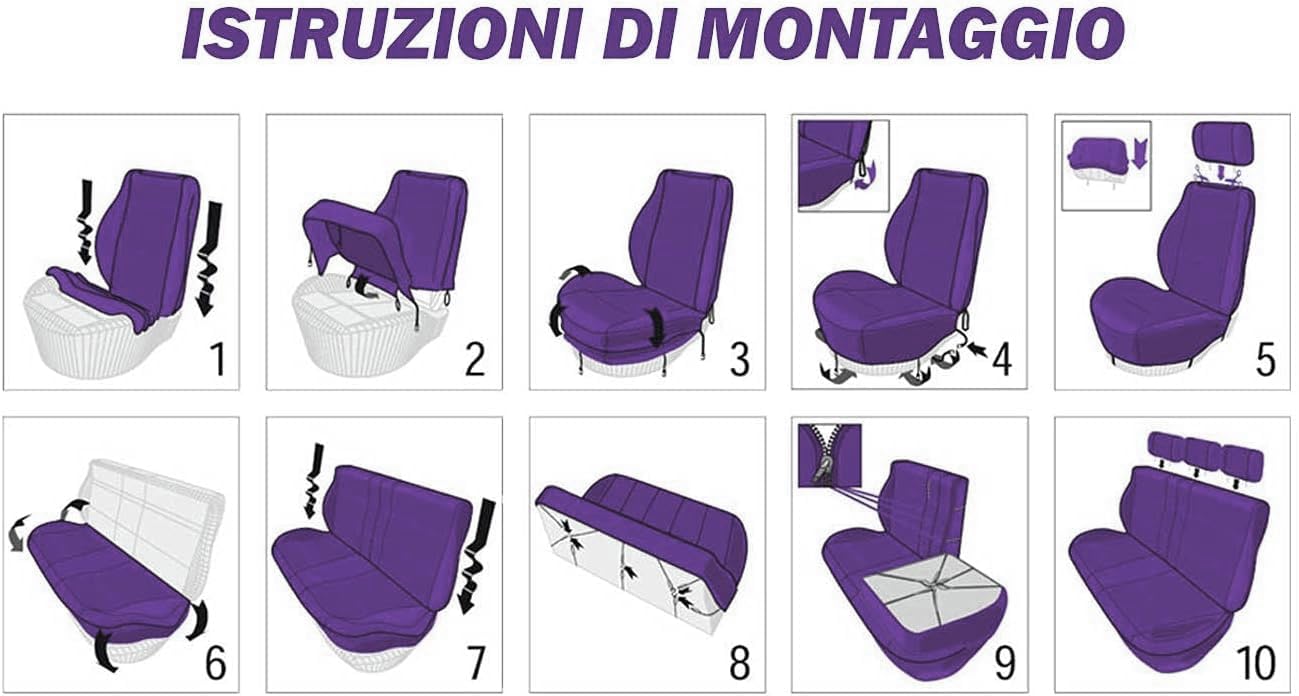 Rebeca Shop Coprisedili Universali In Poliestere Compatibili Per Panda Con Sedili Standard Con 2 Zip Sui Schienali Posteriori Modello C (Nero/Grigio)