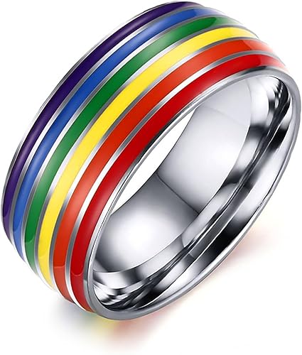 Mintolex Anillo de oro de acero de titanio, eternidad, LGBT, arco iris, para gay, lesbiana, asexual, bisexual, trans, no binario, LGBTQ, mes del