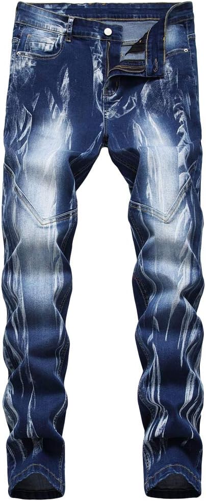 Chowsir Men Stylish Mid Waist Stretch Wash Jeans Straight Denim Pants Straight Fit