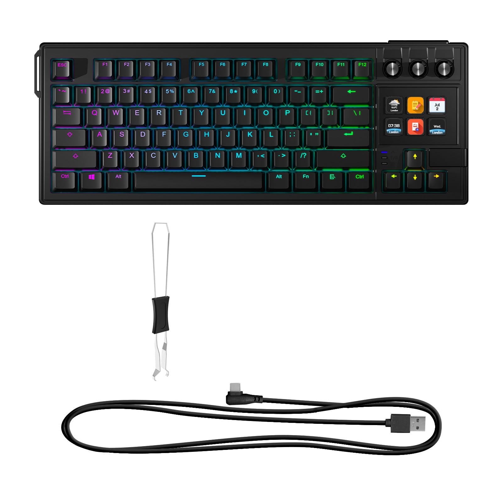 Annadue 78 Klawiszy Klawiatura Mechaniczna z Podświetleniem RGB, Czerwone Przełączniki z możliwością Wymiany Podczas Pracy, Konfigurowalne Programowalne Pokrętło, Przewodowe Połączenie (BLACK)