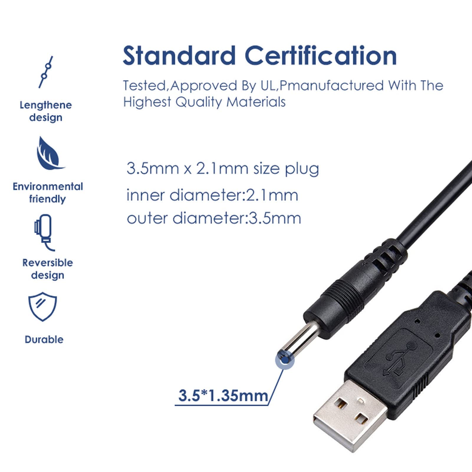 Cable De Carga DC 5V 3-delige USB-netsnoer 3,5X1,35 Mm Oplaadkabel Draadlijn DC 5V voor Ventilator Telefoonluidspreker Dubbele PVC-isolatielaagkabel USB A DC 5V USB-netsnoer