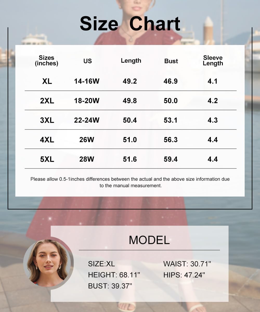 RITERA Plus Size Dresses for Women Ruffle Cap Sleeve V Neck Floral Dresses with Pockets Summer Casual Vacation Work XL-5XL - Image 3