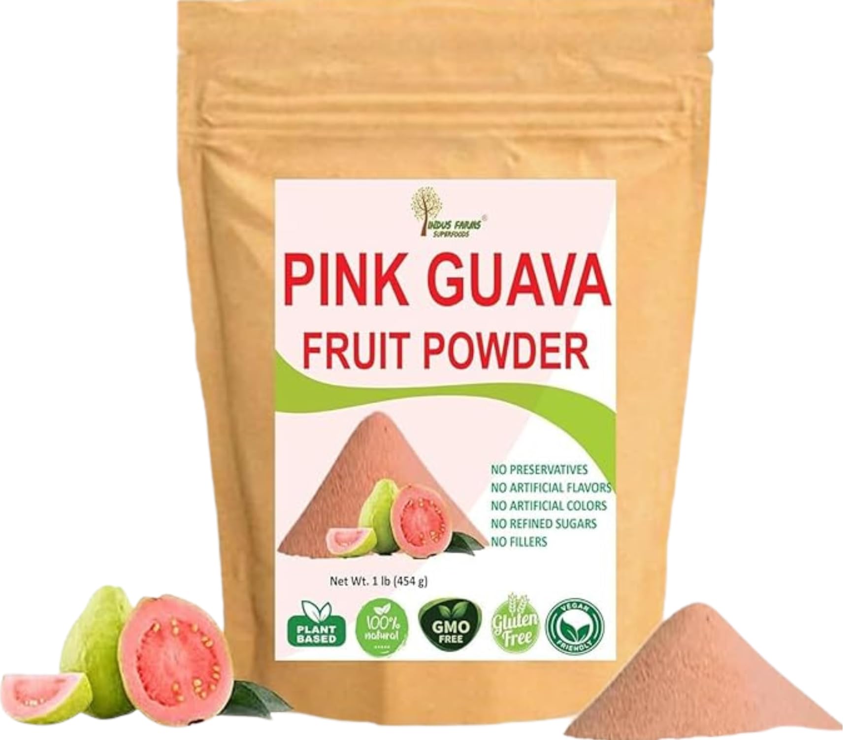 Indus Farms 100% Natural Pink Guava Fruit Powder, 1 LB, Nutritious Flavoring for Baking, Smoothies, Cookies, Macaroons, Make Face Packs, GMO-free, Vegan, No Refined Sugars