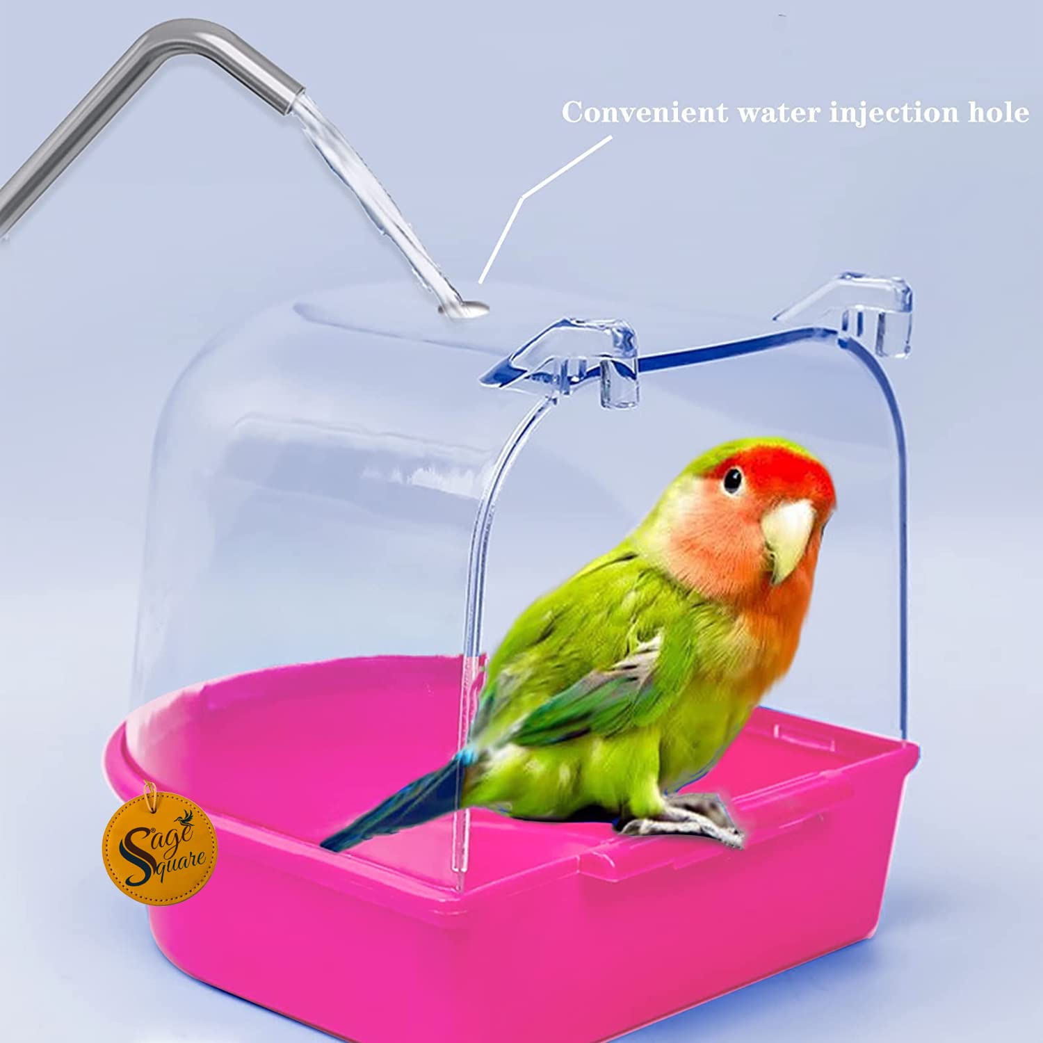 Sage Square Bird Bath Box, Caged Bird Wonderful Bathtub with Hole for Water Spray for Pet Small Birds Canary Budgies Parrot Parakeet Finch Canary Cockatiel Parrot Lovebird (Pink) 4