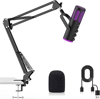 Ortizan Gaming Microphone PC, USB Podcast Microphone for PS4/5 and Mac, Noise Cancellation Condenser Mic with Mute, Hall, …