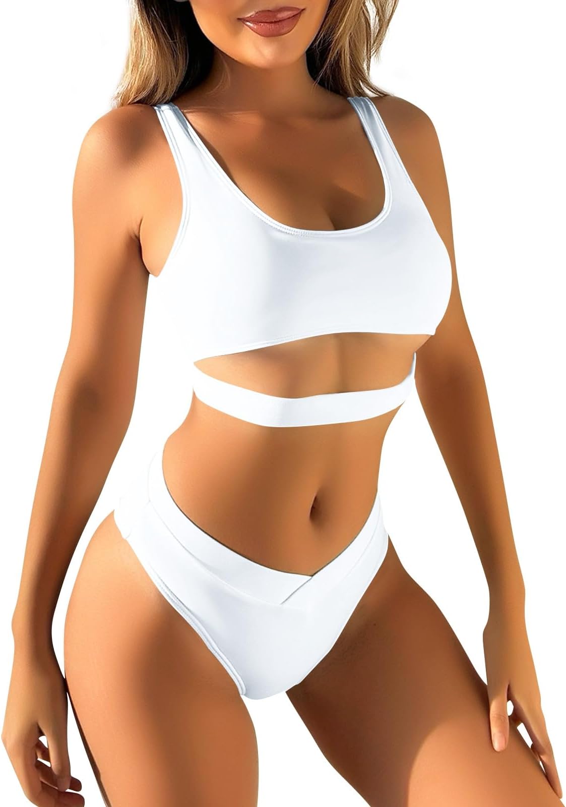 Women's Sexy Swimsuit Split Bikini Fashion High Waist Bra Padded No Steel Swimsuit, S-L