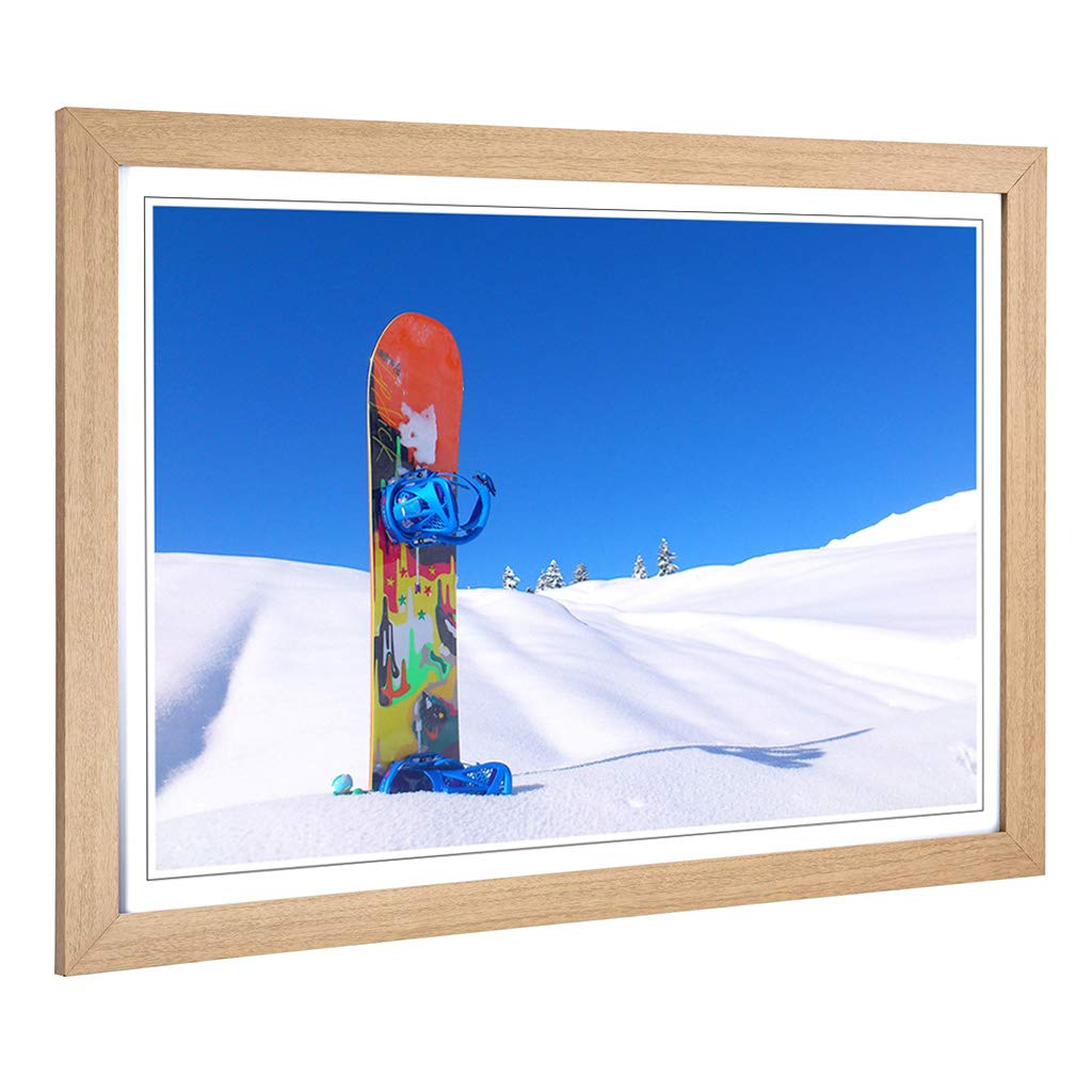 Big Box Art Framed Print Snowboard in The Snow Design | Wall Art Picture | Home Decor for Kitchen, Living Room, Bedroom, Hallway, Oak, A2 / 24.5x18 Inch / 62x45cm