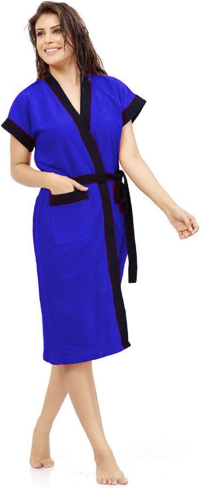 ELEVANTO Bathrobes for Women & Bathrobes for Girls: Everyday Terry Unisex Collection with Kimono Collar, Half Sleeve, 1 Pocket | Soft & Lightweight Comfort bath robe (ROYALBLUE and NAVY-2)