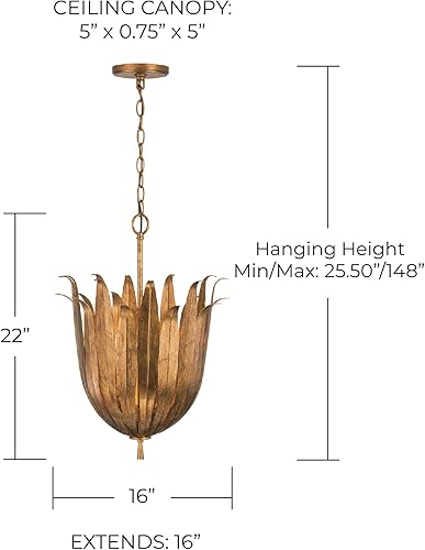 Miniatura 5 de Capital Lighting 349542AG Eden - Lámpara colgante tradicional bohemia de inspiración botánica, 4 luces, 240 vatios en total, 22 pulgadas de alto x