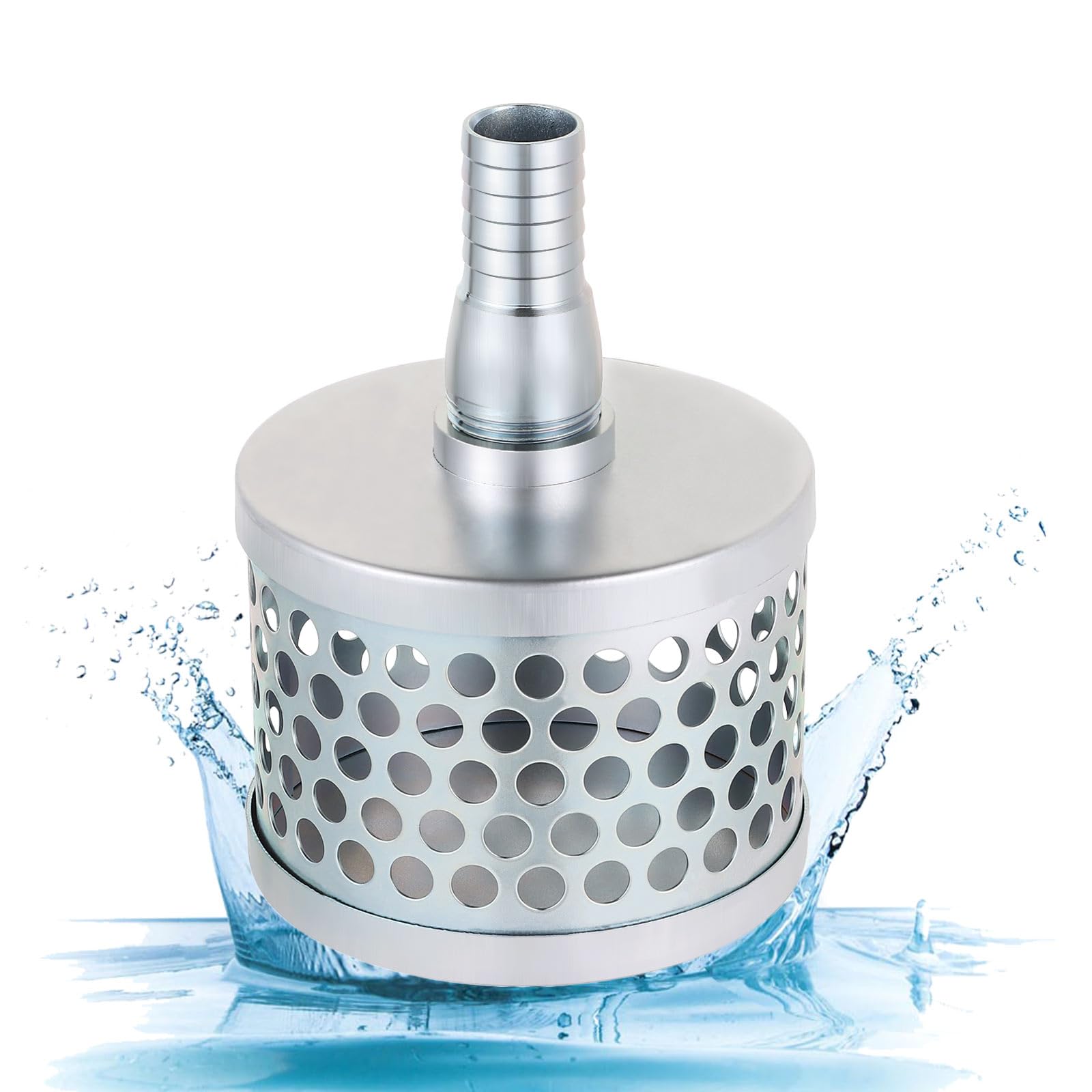 Rundloch-Saugfilter für Pumpen mit Schlauchanschluss, kohlenstoffbeschichteter Stahlkorb, Wasserabsaugfilter, mit NPT-Innengewinde, reduziert Feststoffe in die Pumpe