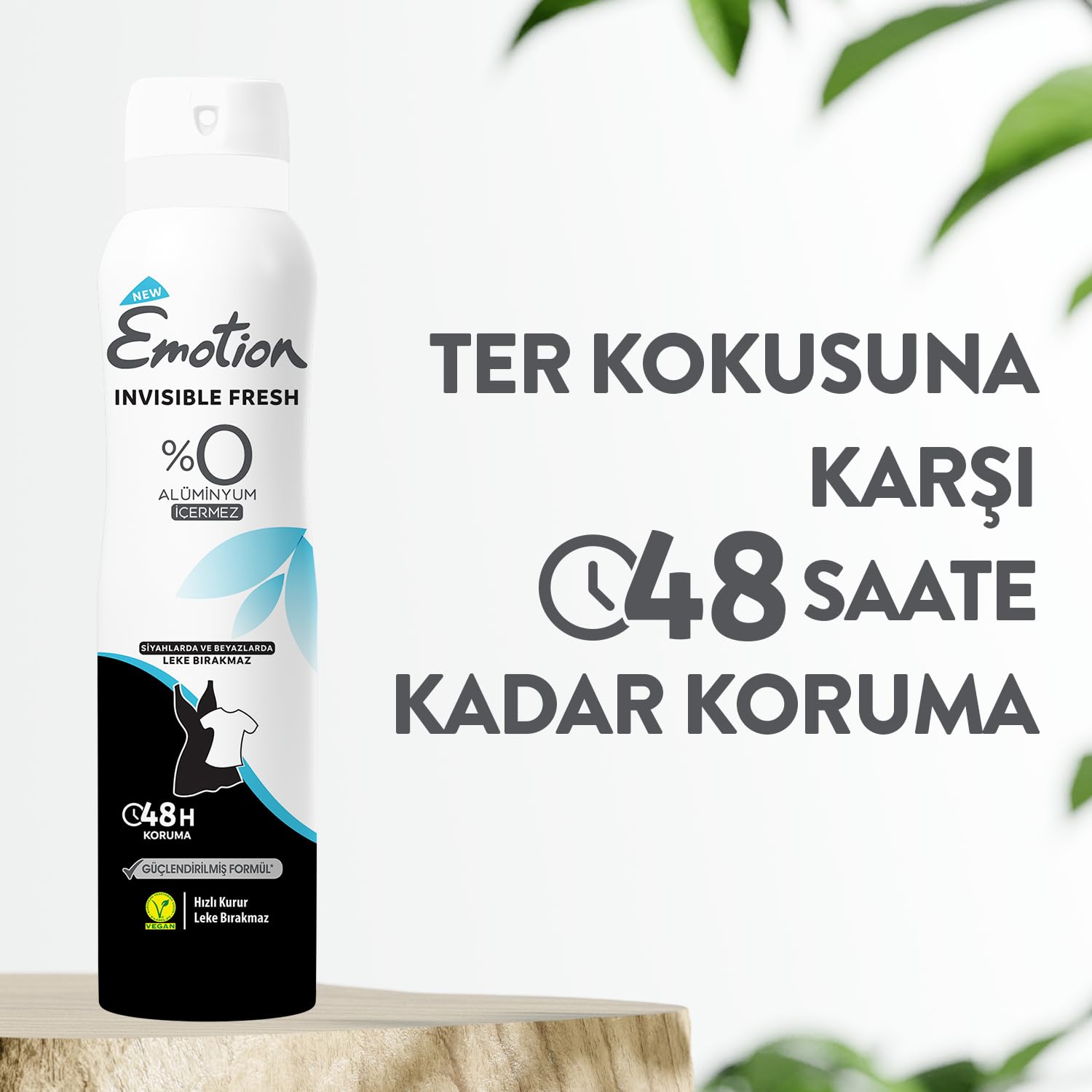 Emotion Invisible Fresh Kadın Vegan Deodorant 3X150Ml Hızlı Kurur Leke Bırakmaz