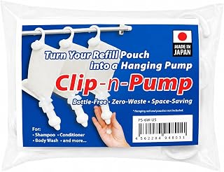 Clip-n-Pump Refill Pouch Dispenser, Shampoo Pump Attachment for Refill Pouches, Hanging Shower Pump for Body Wash & Conditioner, Made in Japan, 3 Pack, Pouches Not Included