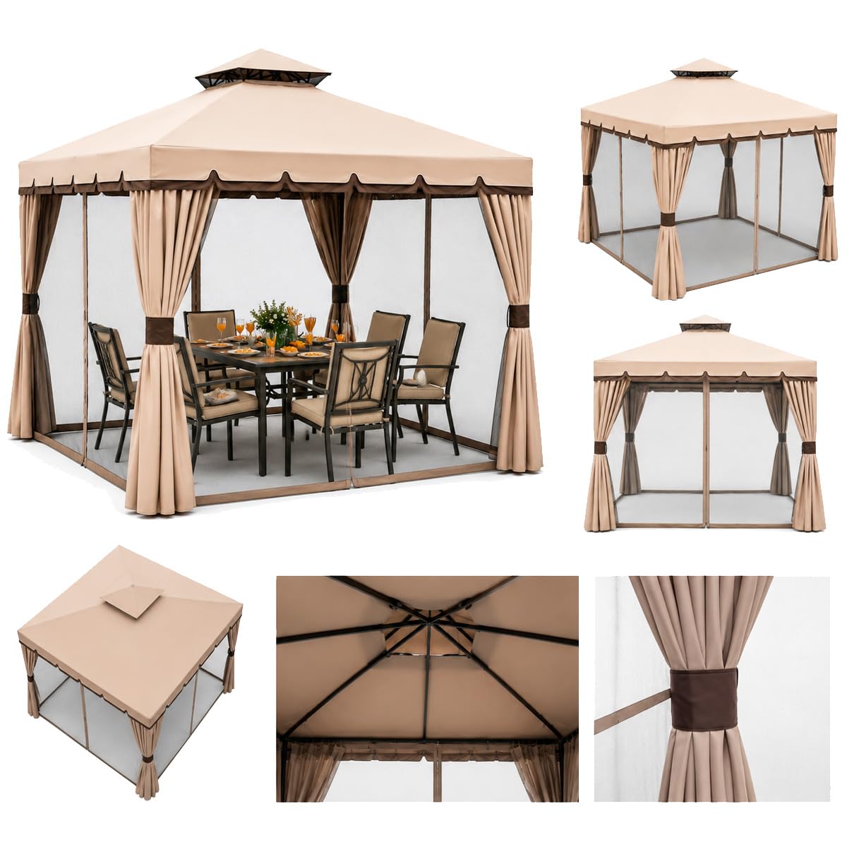 Bakaji Gazebo da Giardino in Alluminio 3x3 MT Antipioggia Anti-UV 400 gr/mq con Zanzariere