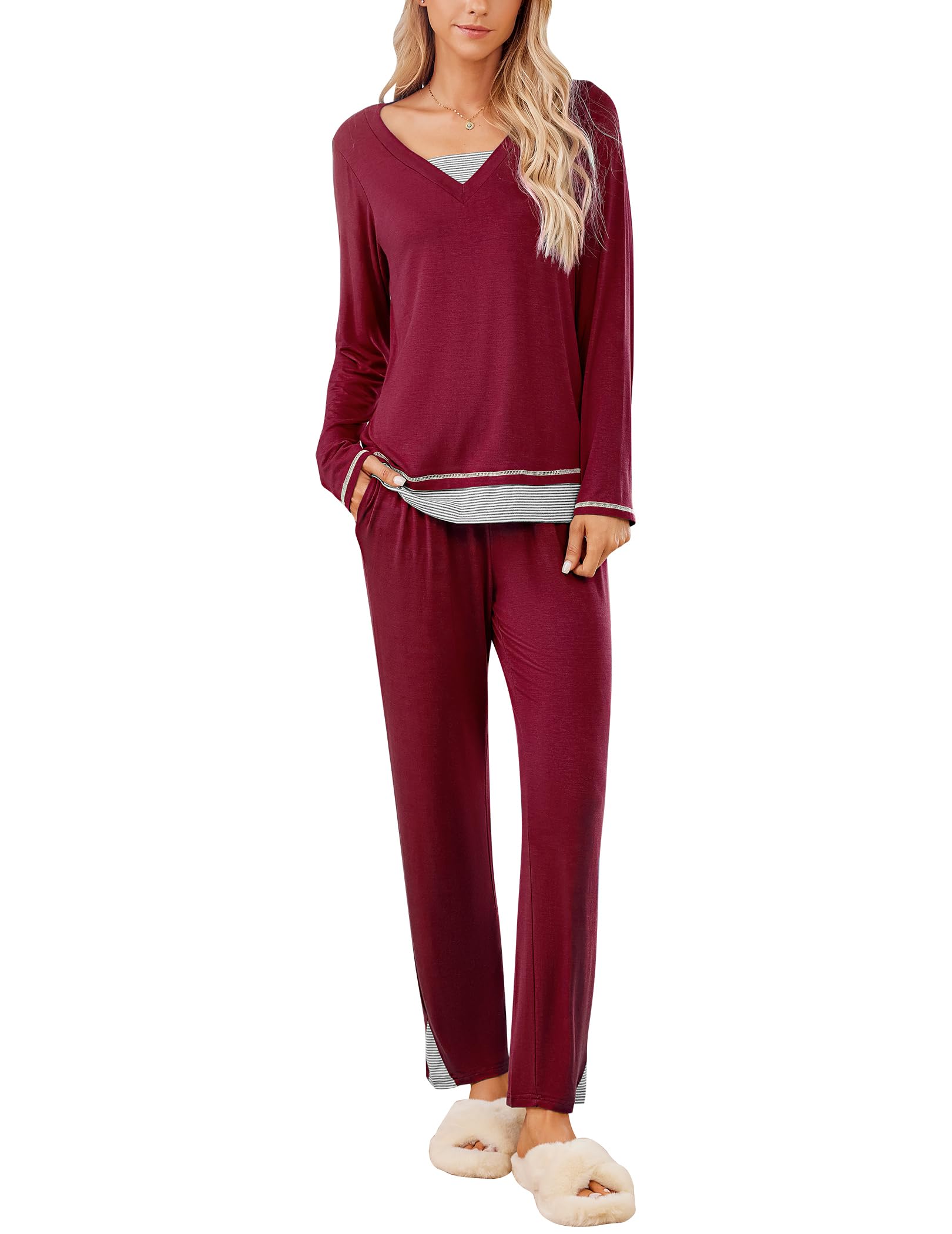ELESOL 2 Piece Outfits For Women Lounge Sets Pajama Sets Long Sleeve With Long Pants Soft Loungewear