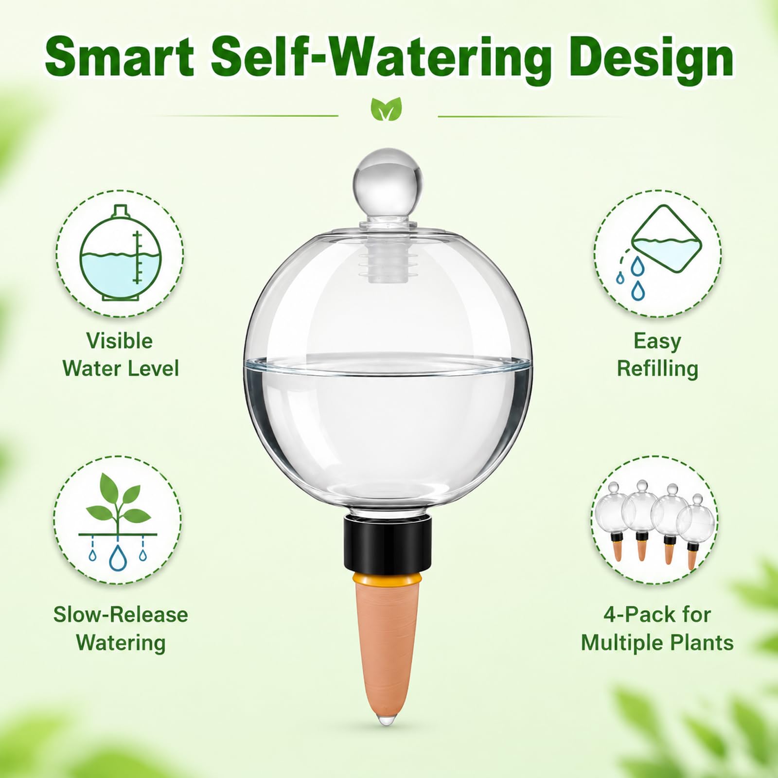 Lot de 4 globes d'arrosage automatique extra larges de 481,9 g – Ampoules d'eau en plastique, dispositifs d'arrosage des plantes intérieur/extérieur pour irrigation goutte à goutte automatique