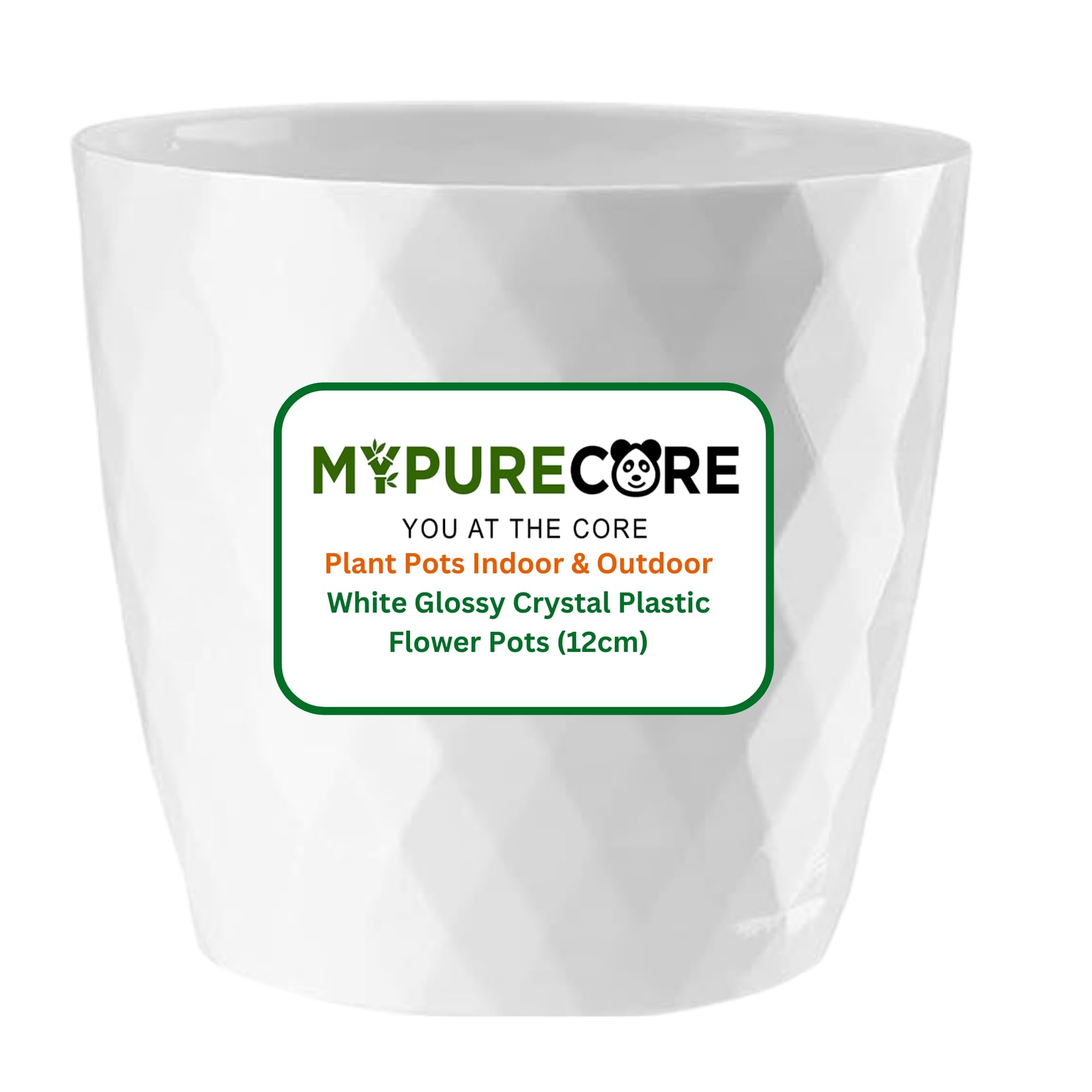 Mypurecore You At The Core White Mypurecore Plant Pots Indoor 12Cm – Stylish Decorative Plastic Flower Pot With Glossy Crystal Surface – Durable Indoor & Outdoor Planter For House Plants, Herbs (, 12 Cm)