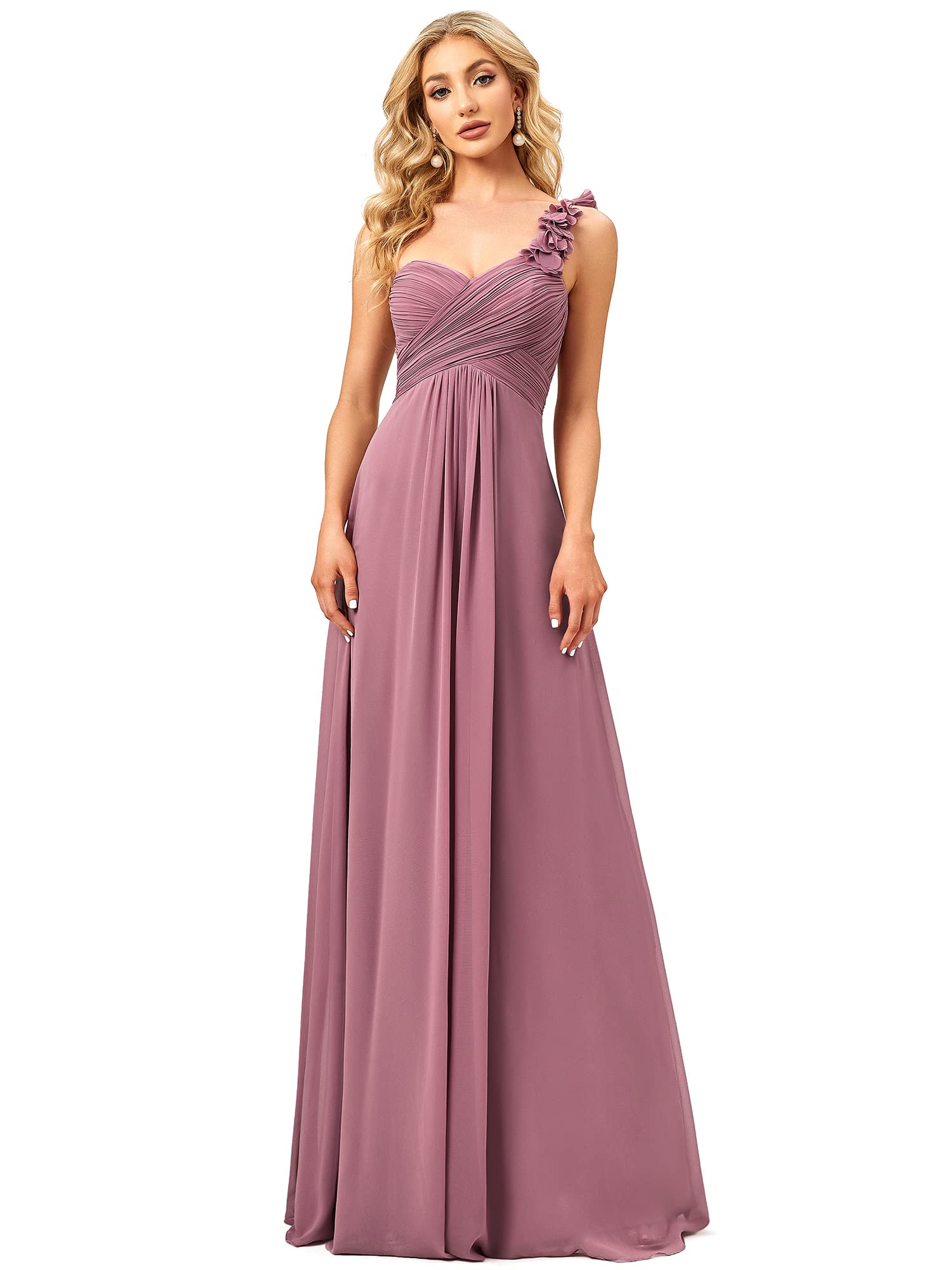 Ever-Pretty Vestito da Cerimonia Donna Una Spalla Chiffon Linea ad A Stile Impero Lungo 09768
